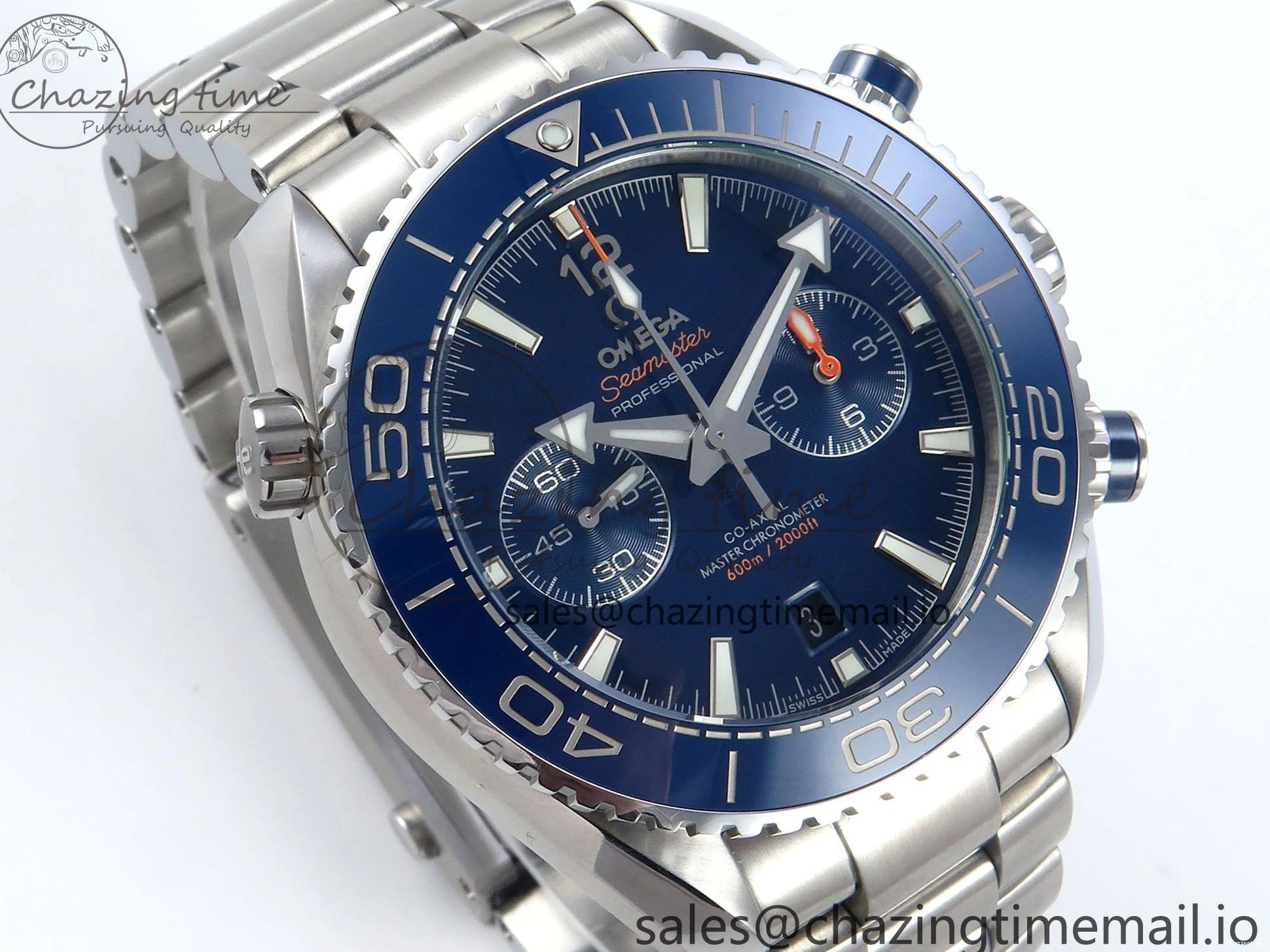 0501 Planet Ocean Master Chronometer 600M 45.5mm SS SCF 1:1 Best Edition Blue Bezel Blue Dial on SS Bracelet A9900 Super Clone Lightweight 7676